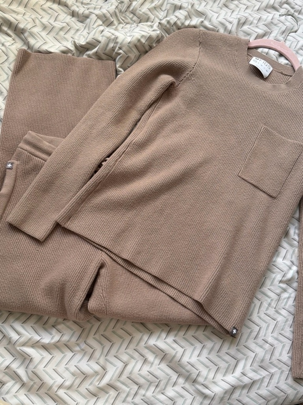 Figs lounged wear Women's Crewneck Knit Set in Taupe